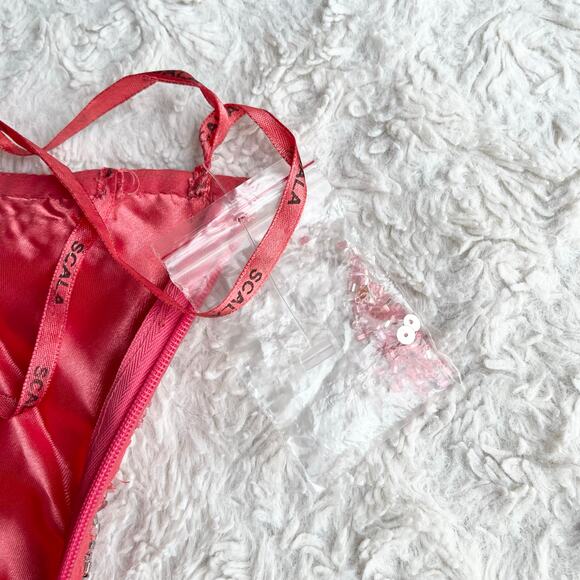 Scala prom dress coral pink 100% silk‎ ruffle hem slip gown beaded sequin formal - Picture 6 of 17